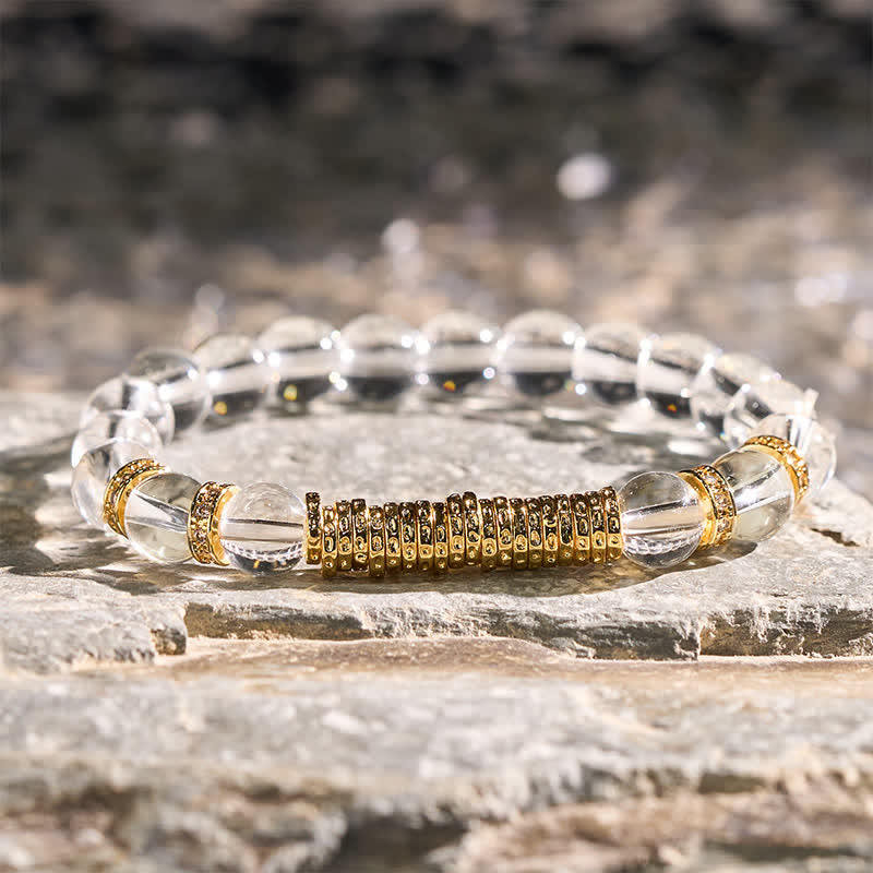 Buddha Stones Pulsera de protección con cuarzo citrino transparente natural para el viaje - Cuarzo transparente (circunferencia de la muñeca: 14–15 cm) - image 0