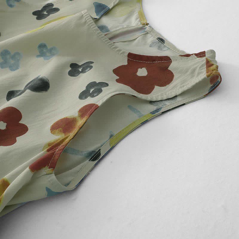 Buddha Stones Vestido sin mangas de mujer con estampado floral acuarela lavado para verano - image 15