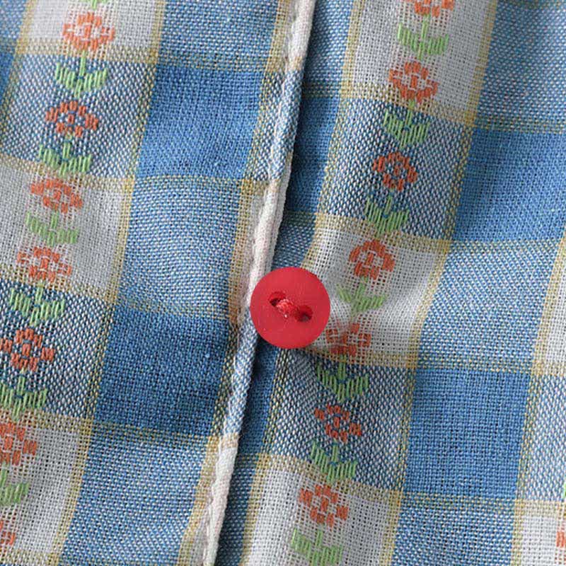 Buddha Stones Vestido de verano sin mangas para mujer con botones, cordón ajustable y estampado de cuadros vichy, con bolsillos. - image 8