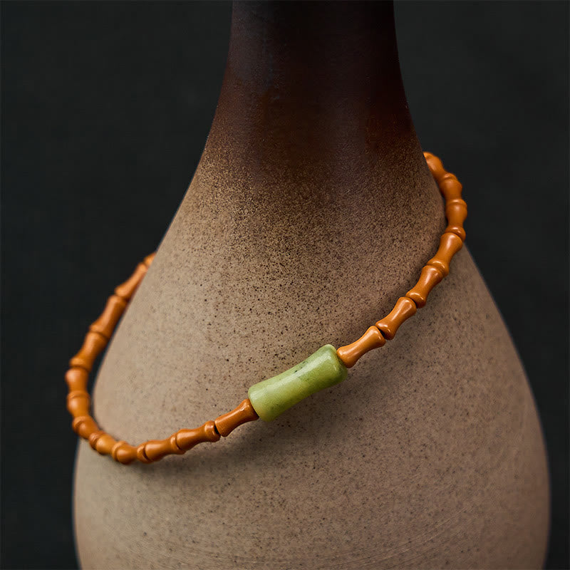 Buddha Stones Pulsera protectora con diseño de bambú y peridoto de hueso de aceituna natural - Hueso de aceituna (circunferencia de la muñeca: 15-16 cm) - image 0