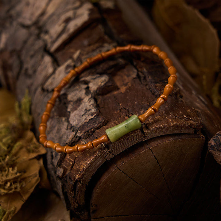 Buddha Stones Pulsera protectora con diseño de bambú y peridoto de hueso de aceituna natural - image 2