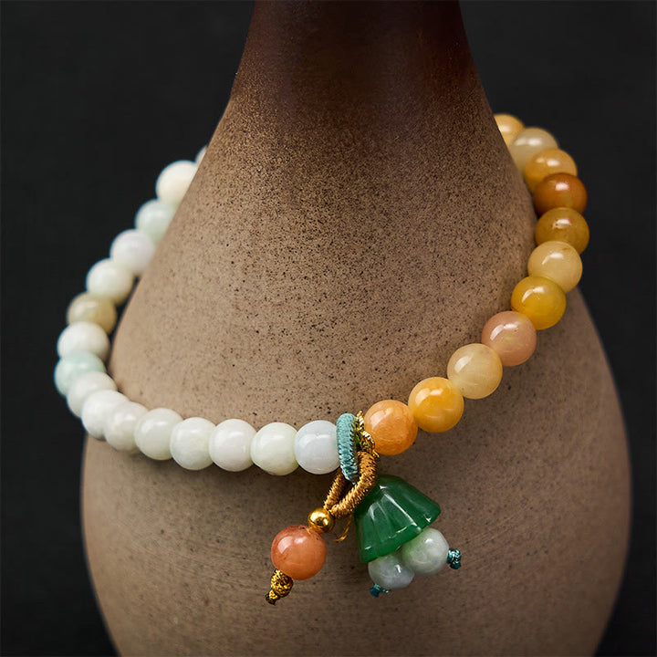 Buddha Stones Pulsera con dije de vaina de loto y hebilla de la paz de jade y cuarcita, que atrae la suerte y la abundancia. - Jade (circunferencia de la muñeca: 14-15 cm) - image 0