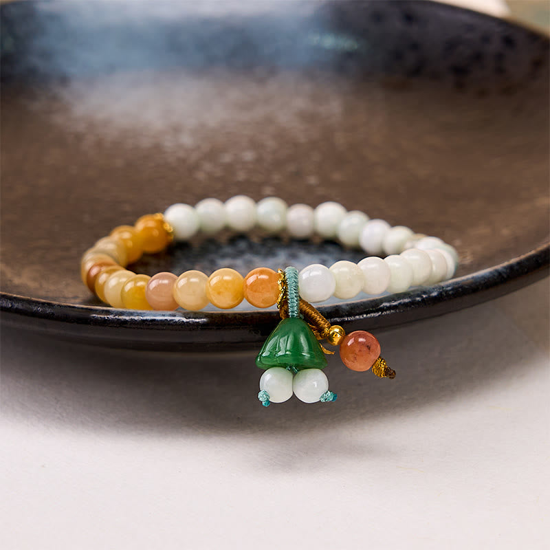 Buddha Stones Pulsera con dije de vaina de loto y hebilla de la paz de jade y cuarcita, que atrae la suerte y la abundancia. - image 4