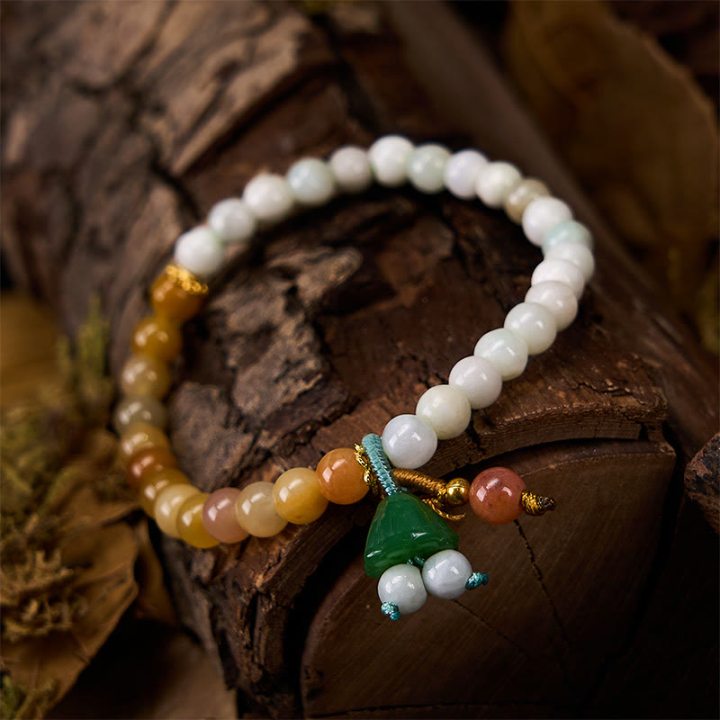 Buddha Stones Pulsera con dije de vaina de loto y hebilla de la paz de jade y cuarcita, que atrae la suerte y la abundancia. - image 2