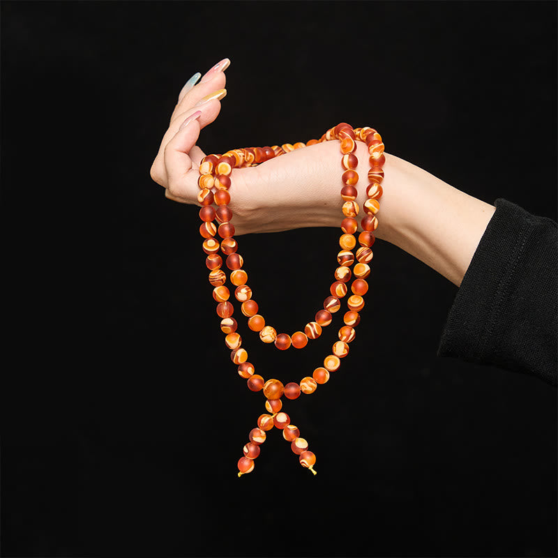 Buddha Stones Mala transparente de 108 cuentas redondas de ámbar tibetano para la ansiedad - image 4