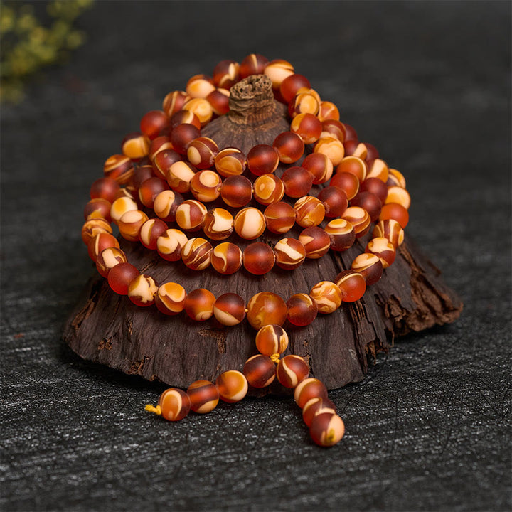 Buddha Stones Mala transparente de 108 cuentas redondas de ámbar tibetano para la ansiedad - image 2