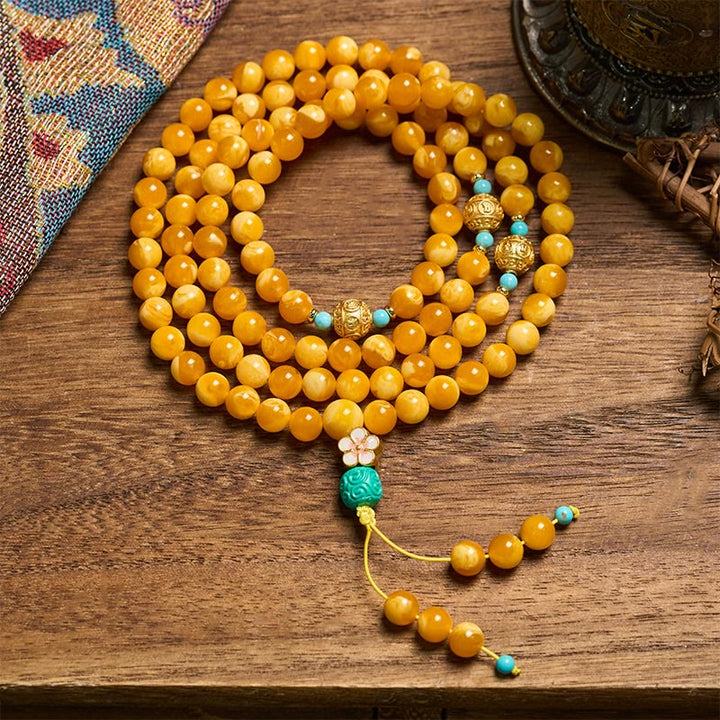 Buddha Stones 108 cuentas de ámbar tibetano Om Mani Padme Hum Mala - 10 mm - image 0