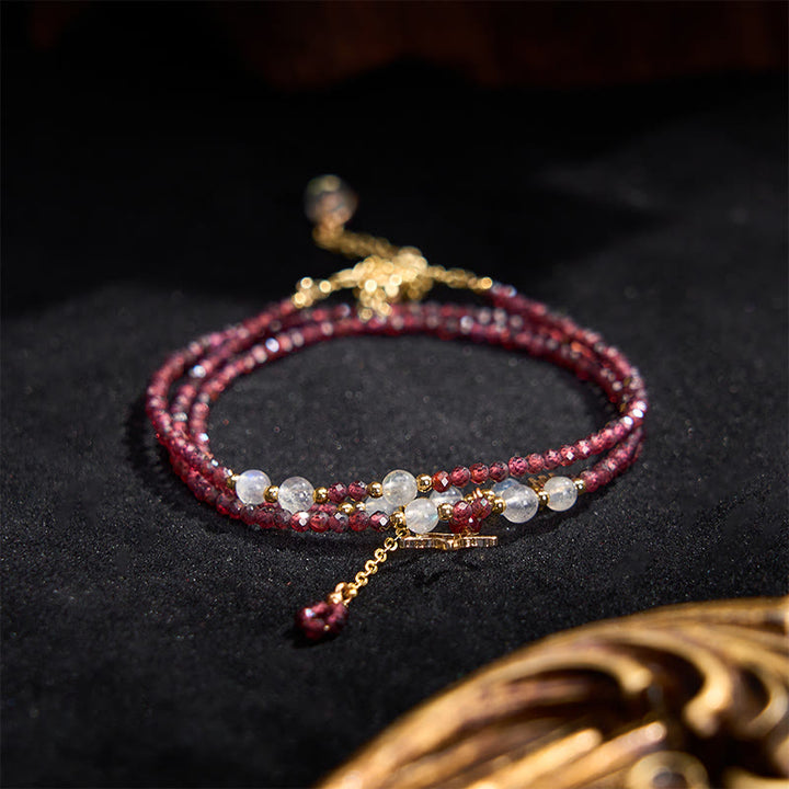 Buddha Stones Pulsera Passion de triple vuelta con estrellas de granate natural - image 2