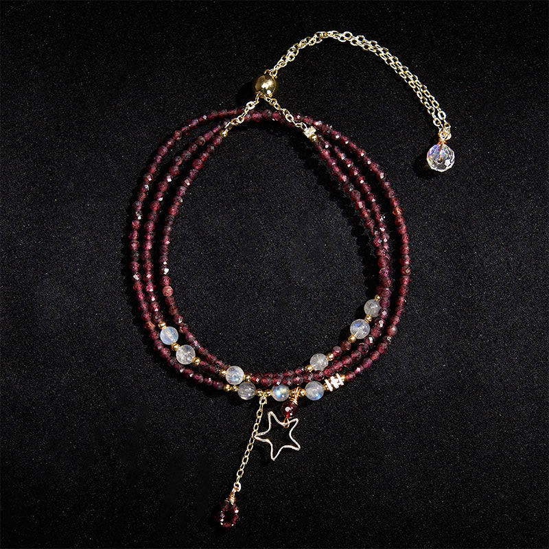 Buddha Stones Pulsera Passion de triple vuelta con estrellas de granate natural - image 3