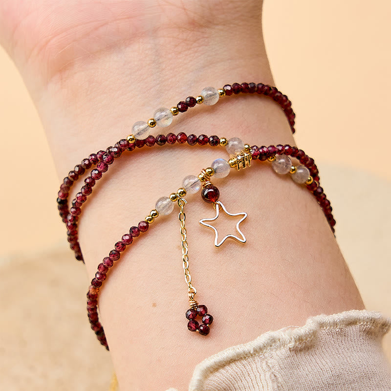 Buddha Stones Pulsera Passion de triple vuelta con estrellas de granate natural - image 4