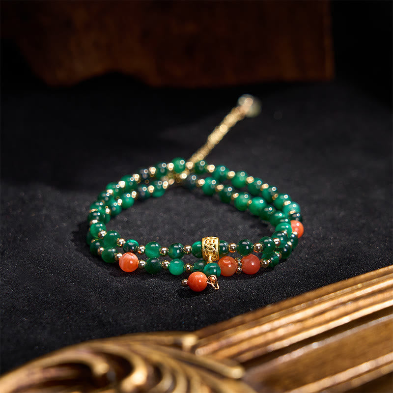 Buddha Stones Pulsera de doble vuelta reforzada con ojo de tigre verde natural - image 3