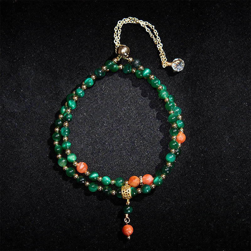 Buddha Stones Pulsera de doble vuelta reforzada con ojo de tigre verde natural - image 2