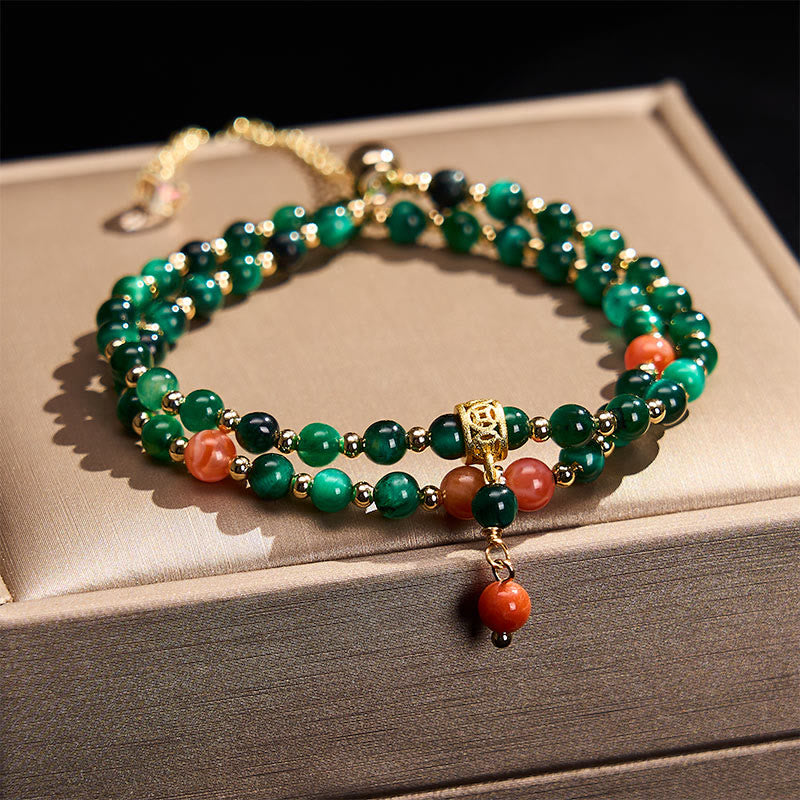 Buddha Stones Pulsera de doble vuelta reforzada con ojo de tigre verde natural - Ojo de tigre verde (circunferencia de la muñeca: 14-15 cm) - image 0