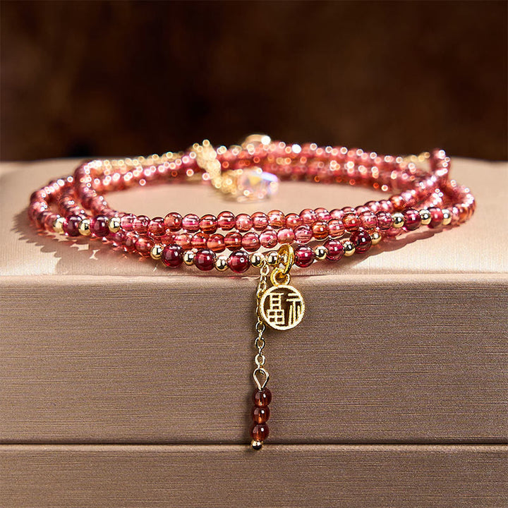 Buddha Stones Pulsera de purificación de triple vuelta con estrellas de granate natural de 4 mm - image 1