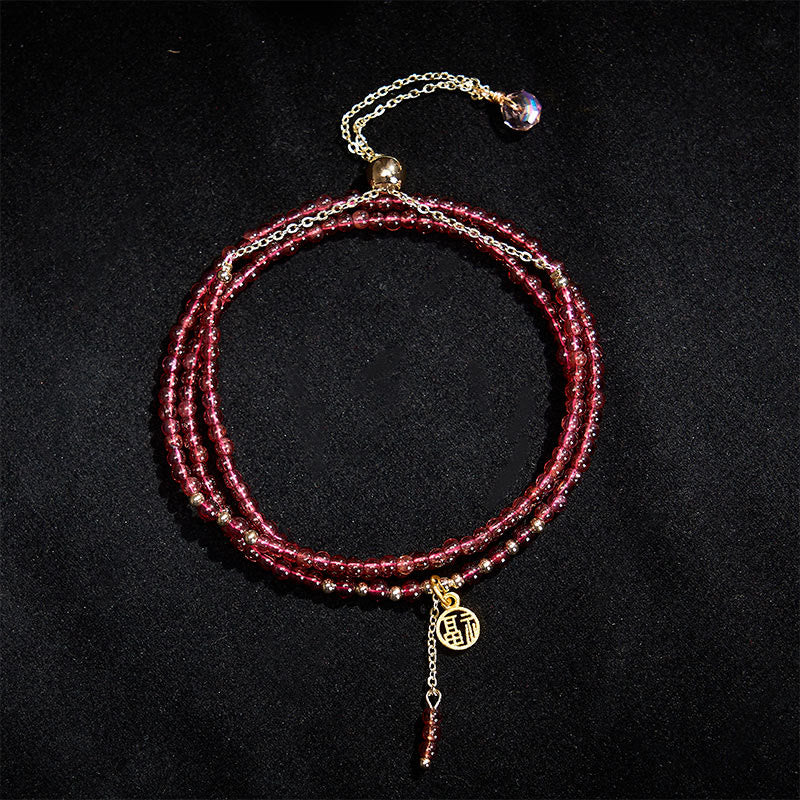 Buddha Stones Pulsera de purificación de triple vuelta con estrellas de granate natural de 4 mm - image 2
