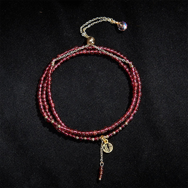 Buddha Stones Pulsera de purificación de triple vuelta con estrellas de granate natural de 4 mm - image 2