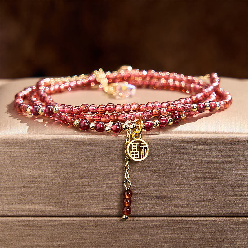 Buddha Stones Pulsera de purificación de triple vuelta con estrellas de granate natural de 4 mm - image 1
