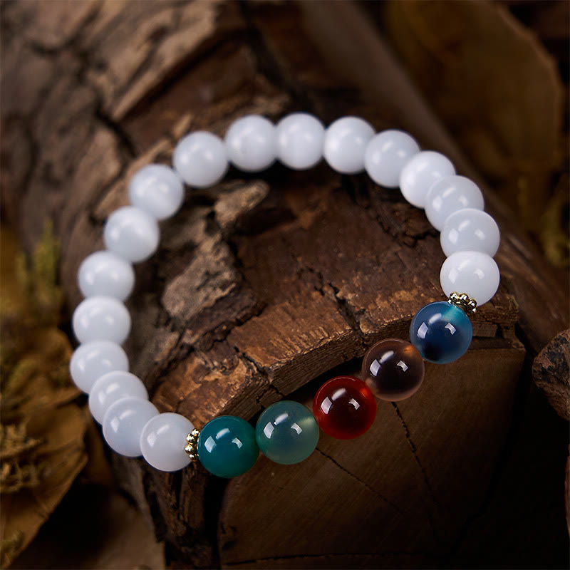 Buddha Stones Pulsera de ágata de caramelo colorida con ojo de gato blanco que simboliza la abundancia - image 3