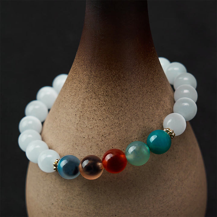 Buddha Stones Pulsera de ágata de caramelo colorida con ojo de gato blanco que simboliza la abundancia - image 4