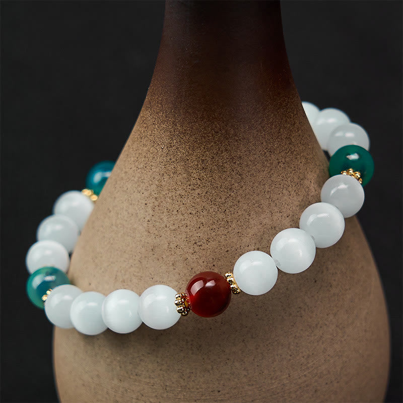 Buddha Stones Pulsera de ágata de caramelo colorida con ojo de gato blanco que simboliza la abundancia - image 12