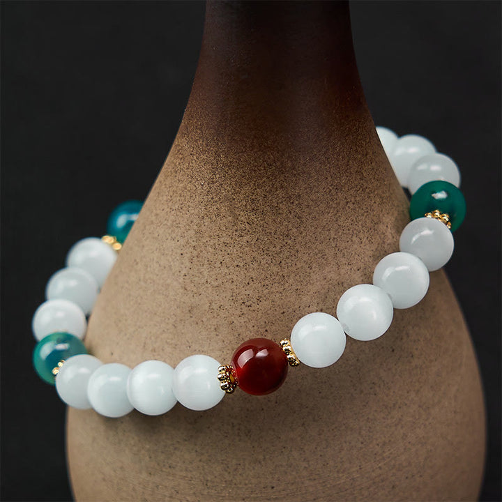 Buddha Stones Pulsera de ágata de caramelo colorida con ojo de gato blanco que simboliza la abundancia - image 12