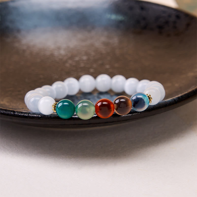Buddha Stones Pulsera de ágata de caramelo colorida con ojo de gato blanco que simboliza la abundancia - image 2