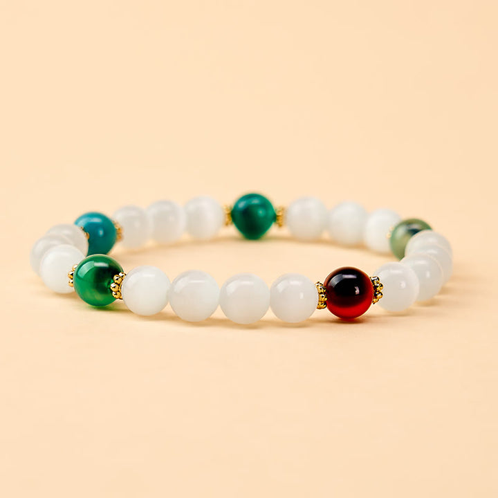 Buddha Stones Pulsera de ágata de caramelo colorida con ojo de gato blanco que simboliza la abundancia - image 9