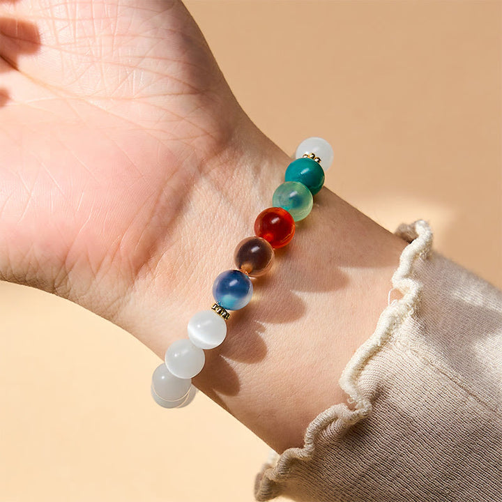 Buddha Stones Pulsera de ágata de caramelo colorida con ojo de gato blanco que simboliza la abundancia - image 5