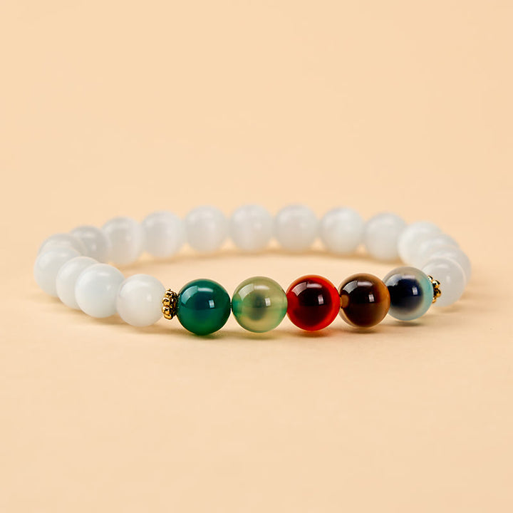 Buddha Stones Pulsera de ágata de caramelo colorida con ojo de gato blanco que simboliza la abundancia - image 1