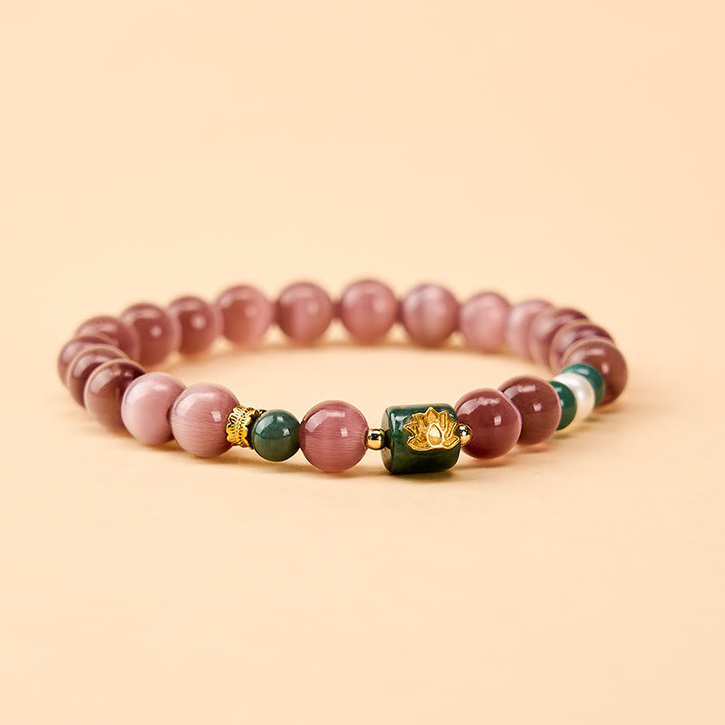 Buddha Stones Pulsera con símbolo de iluminación de loto ojo de gato morado - image 1