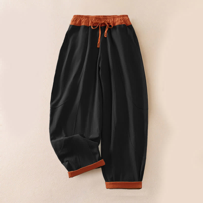 Buddha Stones Pantalones harem de algodón liso con cordón ajustable y bolsillos para mujer, estilo casual de primavera. - Negro - US16，UK/AU20，EU48 (3XL) - image 6