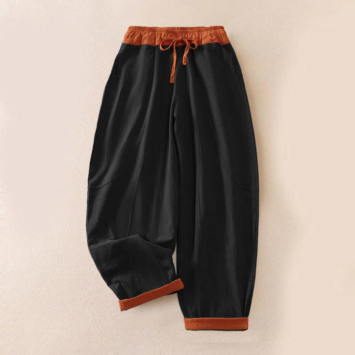 Buddha Stones Pantalones harem de algodón liso con cordón ajustable y bolsillos para mujer, estilo casual de primavera. - Negro - US16，UK/AU20，EU48 (3XL) - image 6