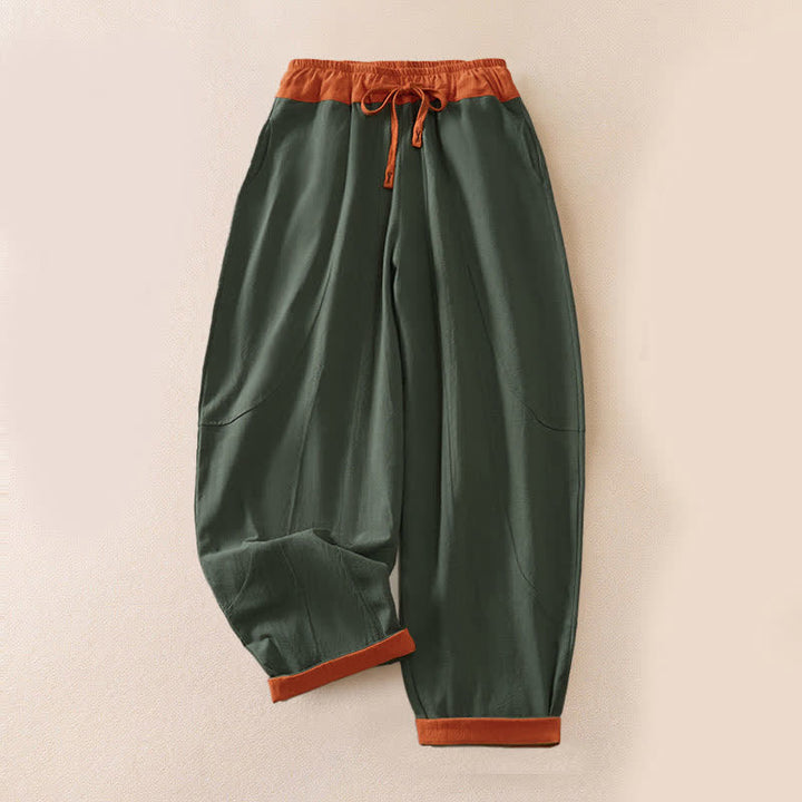 Buddha Stones Pantalones harem de algodón liso con cordón ajustable y bolsillos para mujer, estilo casual de primavera. - Verde bosque - US16，UK/AU20，EU48 (3XL) - image 0