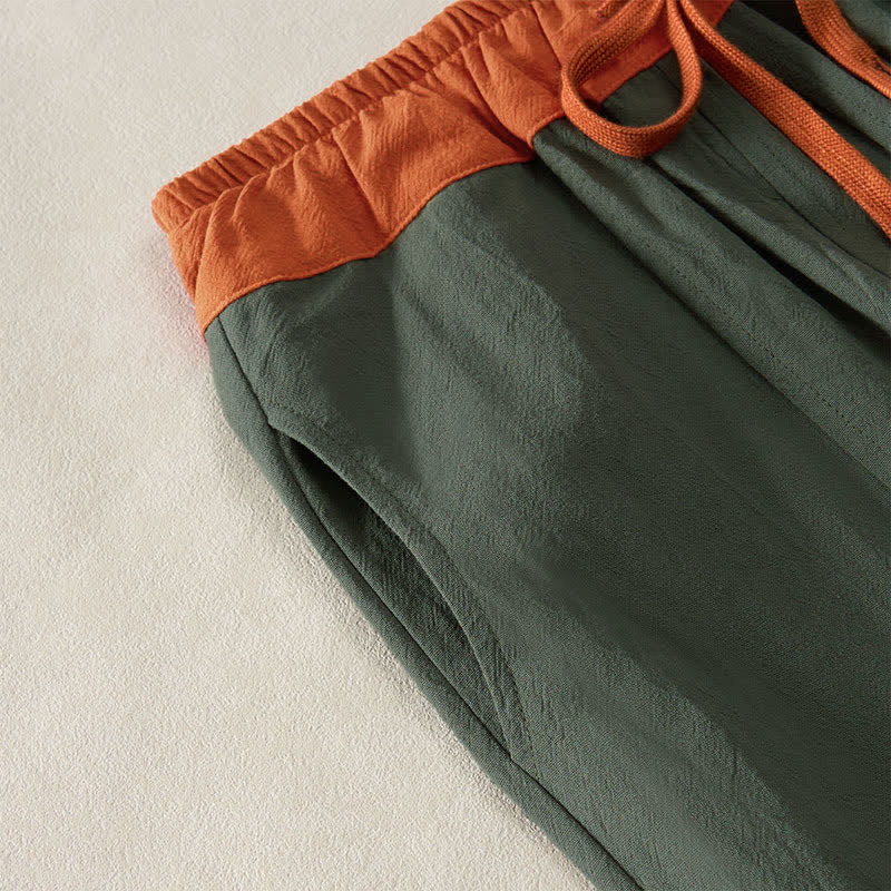 Buddha Stones Pantalones harem de algodón liso con cordón ajustable y bolsillos para mujer, estilo casual de primavera. - image 3