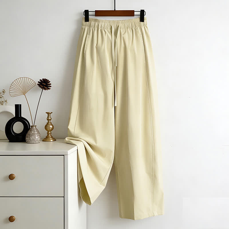 Buddha Stones Pantalones de mujer minimalistas de verano con cordón ajustable, pierna ancha y bolsillos. - image 1