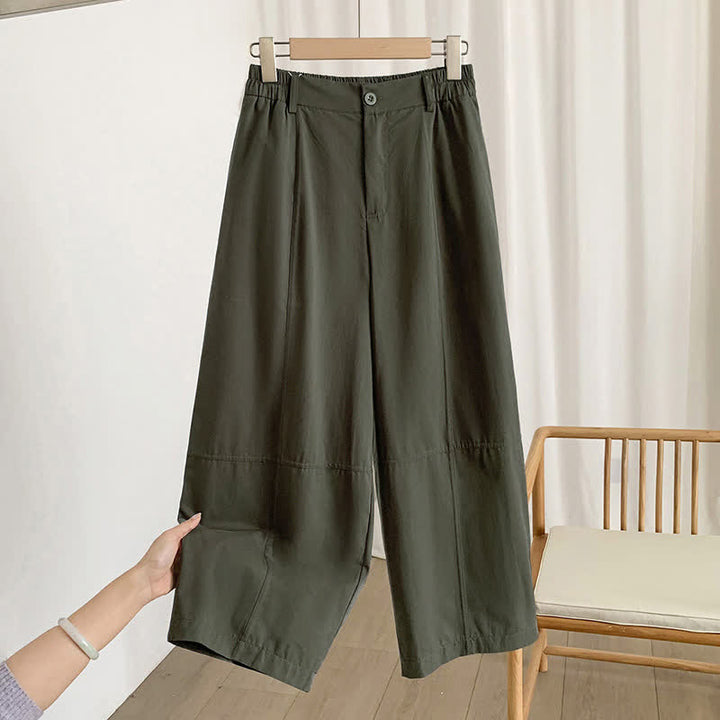 Buddha Stones Pantalones harem lisos de verano para mujer, con botones y bolsillos. - image 1