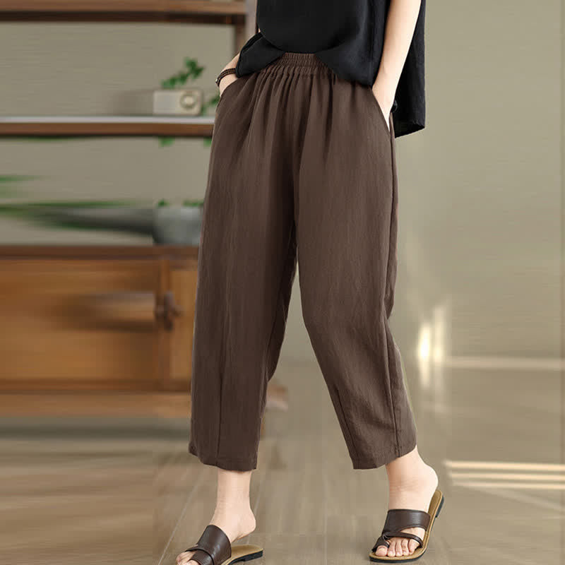Buddha Stones Pantalones casuales de verano para mujer, de color liso, corte ajustado y con bolsillos. - image 1