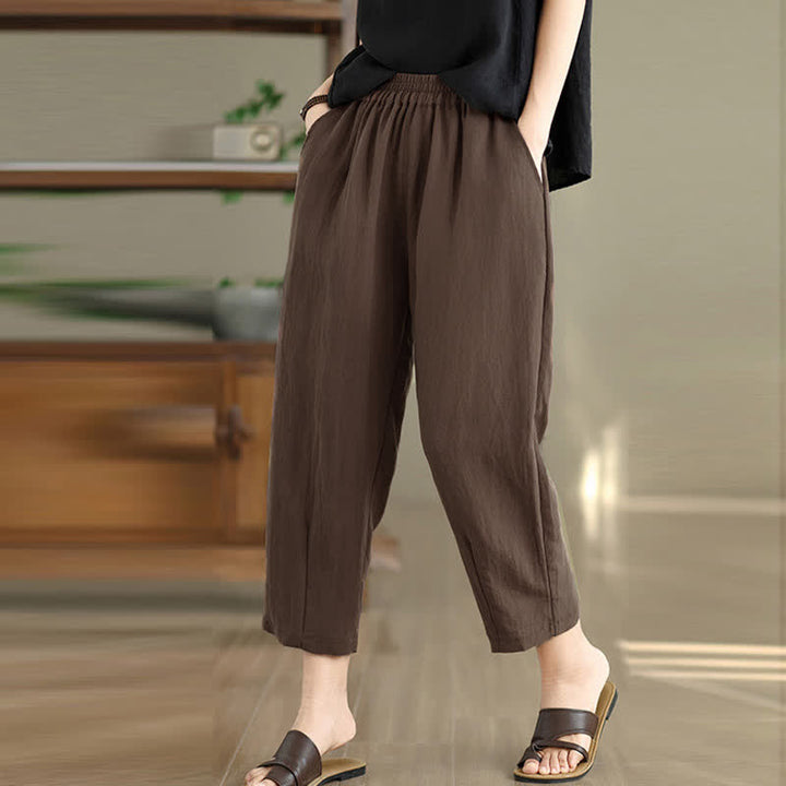Buddha Stones Pantalones casuales de verano para mujer, de color liso, corte ajustado y con bolsillos. - image 1
