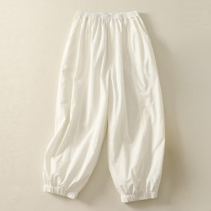 Buddha Stones Pantalones de verano informales para mujer con cintura elástica, corte ajustado y bolsillos. - Humo blanco - US8-10，UK/AU12-14，EU40-42 (2XL) - image 10