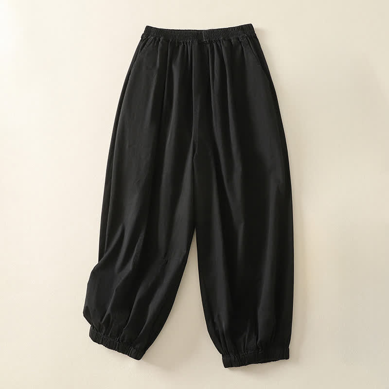 Buddha Stones Pantalones de verano informales para mujer con cintura elástica, corte ajustado y bolsillos. - Negro - US8-10，UK/AU12-14，EU40-42 (2XL) - image 5
