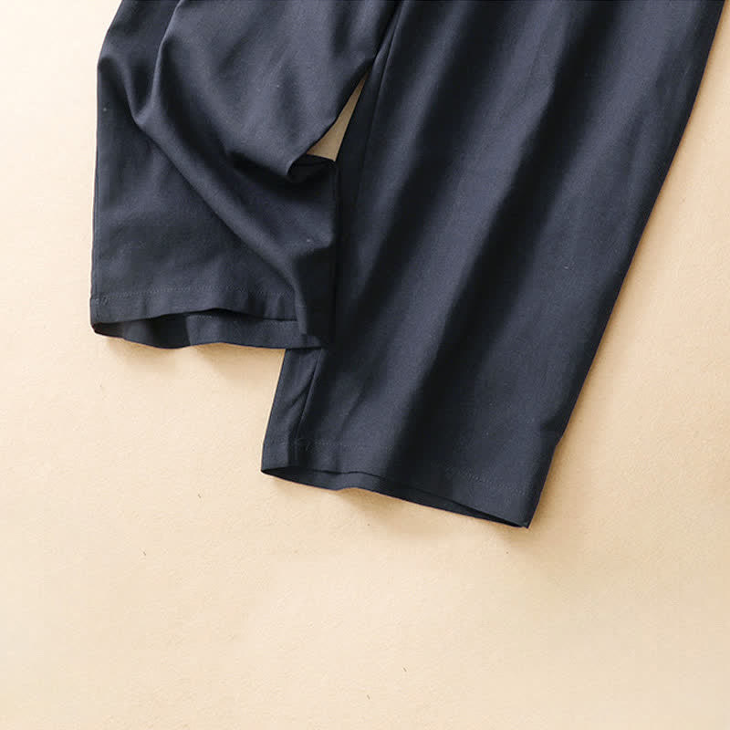 Buddha Stones Pantalones harem minimalistas de lino liso de cintura alta con botones y bolsillos para mujer, ideales para el verano. - image 6