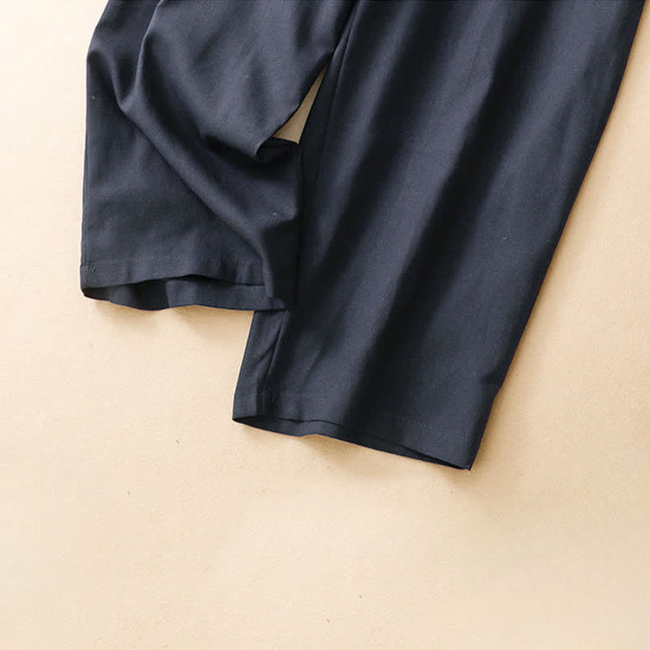 Buddha Stones Pantalones harem minimalistas de lino liso de cintura alta con botones y bolsillos para mujer, ideales para el verano. - image 6