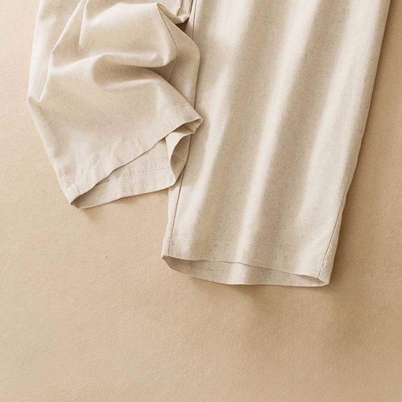Buddha Stones Pantalones harem minimalistas de lino liso de cintura alta con botones y bolsillos para mujer, ideales para el verano. - image 12