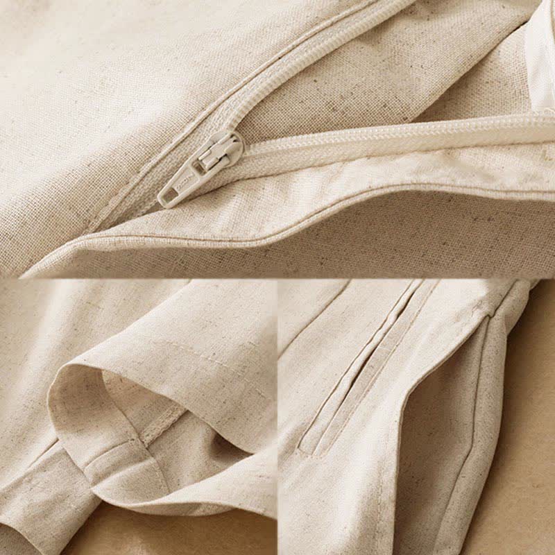 Buddha Stones Pantalones harem minimalistas de lino liso de cintura alta con botones y bolsillos para mujer, ideales para el verano. - image 11