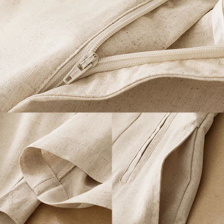Buddha Stones Pantalones harem minimalistas de lino liso de cintura alta con botones y bolsillos para mujer, ideales para el verano. - image 11