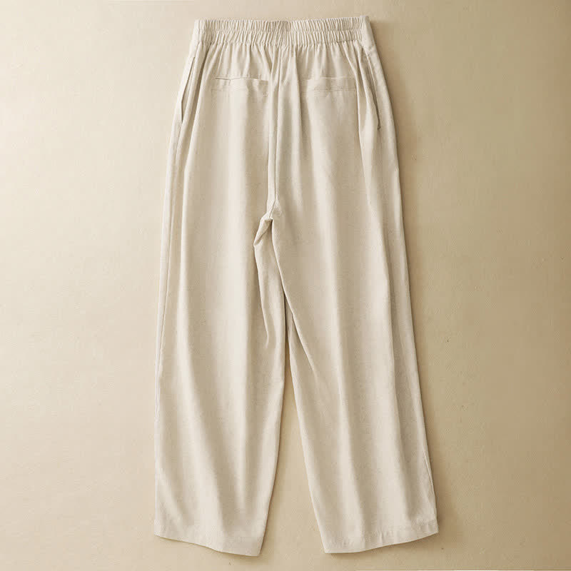 Buddha Stones Pantalones harem minimalistas de lino liso de cintura alta con botones y bolsillos para mujer, ideales para el verano. - image 9