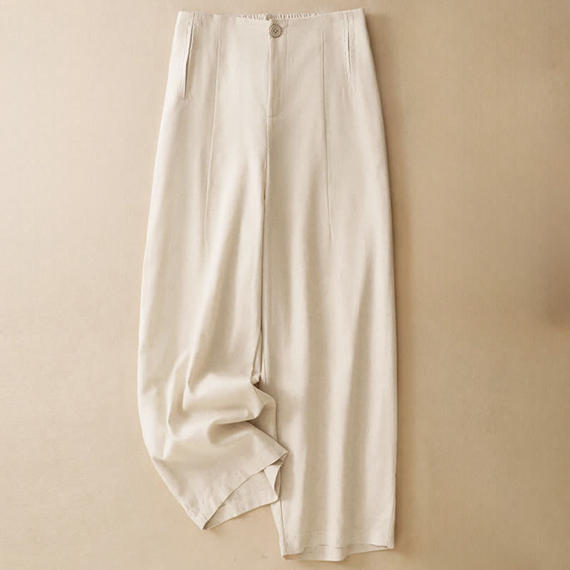 Buddha Stones Pantalones harem minimalistas de lino liso de cintura alta con botones y bolsillos para mujer, ideales para el verano. - Lino - US12, UK/AU16, EU44 (3XL) - image 8