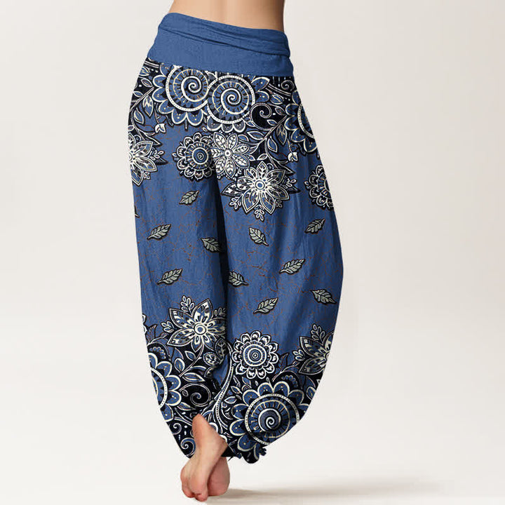 Buddha Stones Pantalones harem de mujer con cintura elástica, de algodón puro y estampado paisley mandala en naranja intenso. - image 6