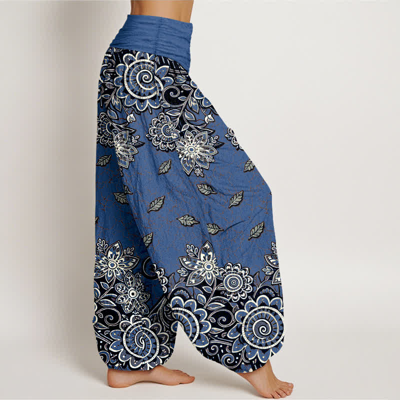 Buddha Stones Pantalones harem de mujer con cintura elástica, de algodón puro y estampado paisley mandala en naranja intenso. - image 7