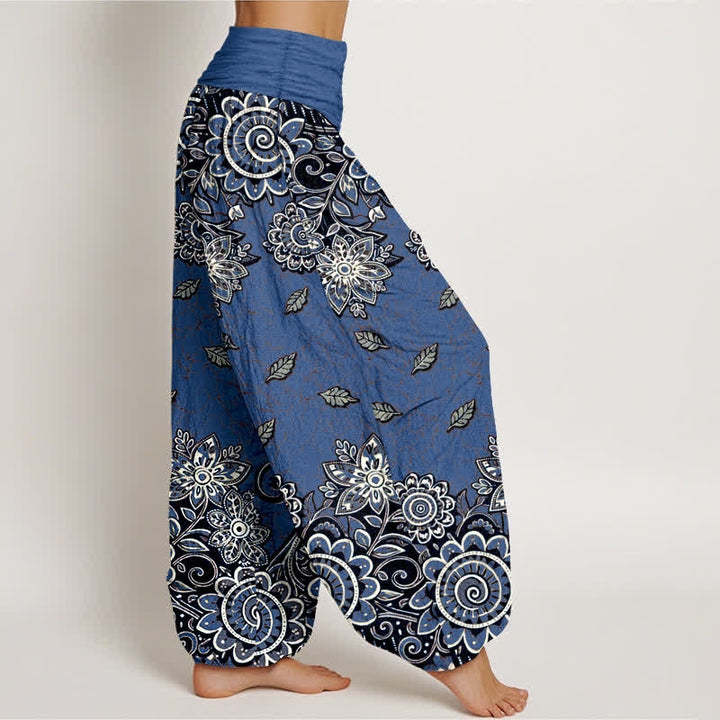 Buddha Stones Pantalones harem de mujer con cintura elástica, de algodón puro y estampado paisley mandala en naranja intenso. - image 7